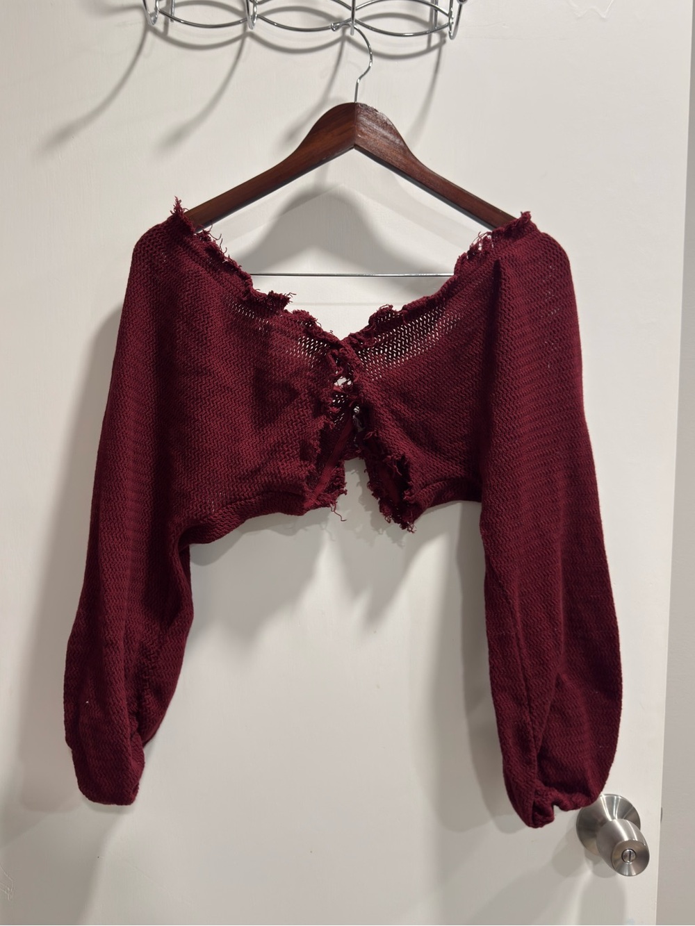 BETTER Burgundy Distressed Knit Bolero Shrug Crop Top NWOT size Large
